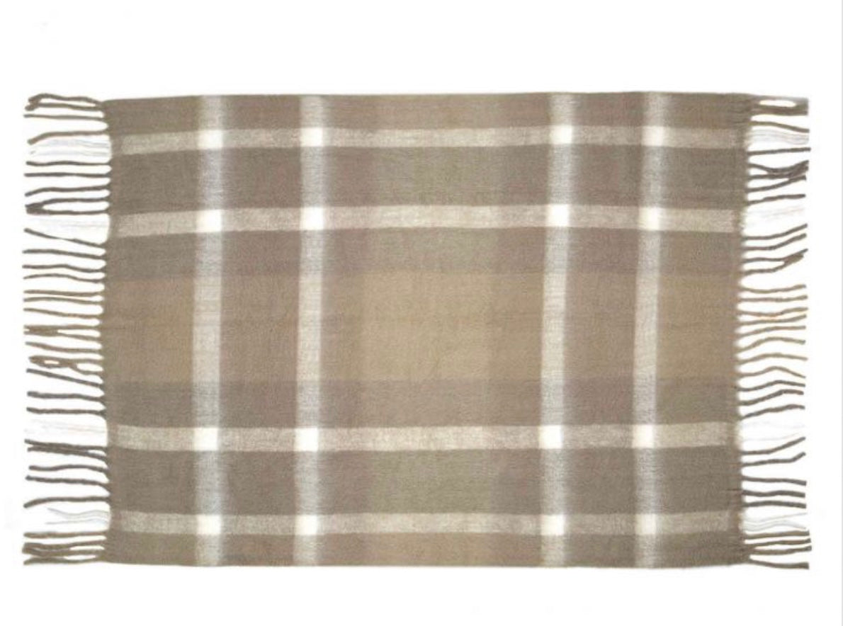 Manta de Cuadros Beige Lana