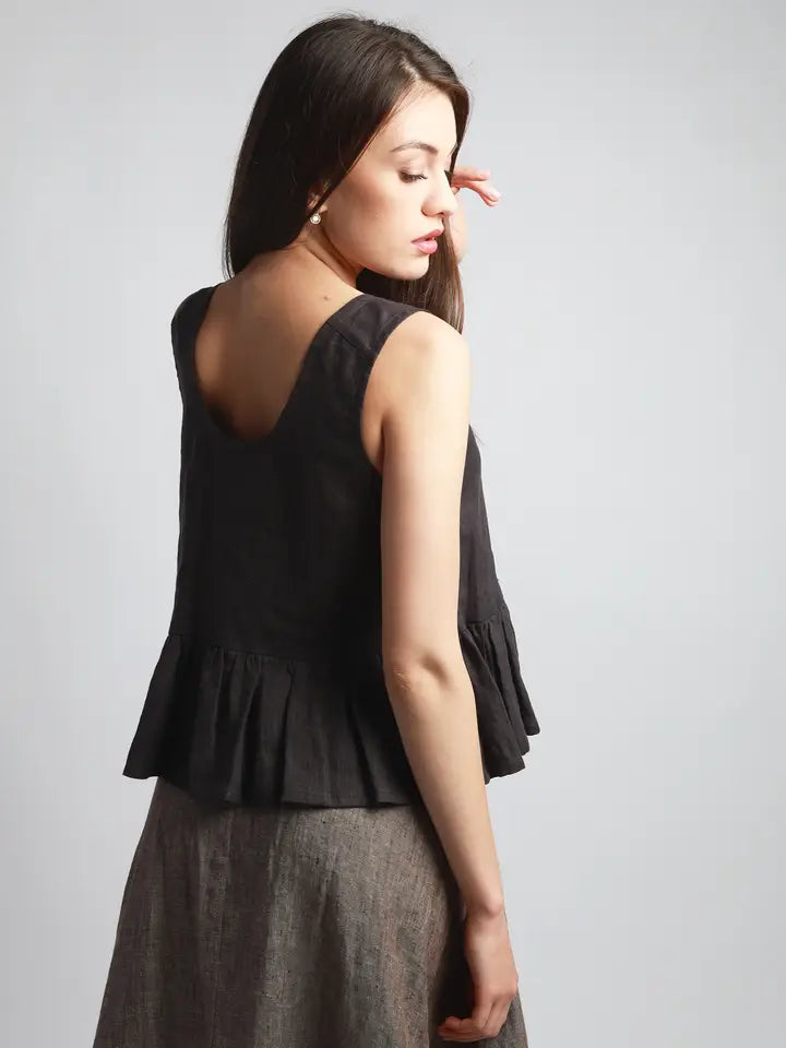 Playful Cropped Linen Top with Ruffles