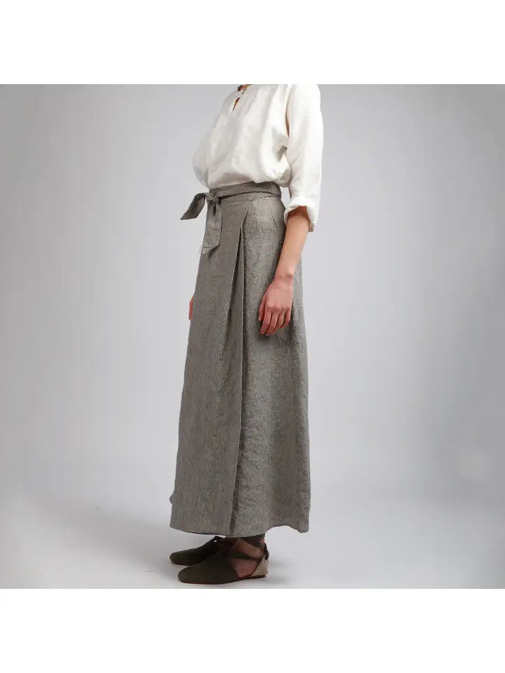 Maxi Wrap Skirt with Long Ties and Front Pleat