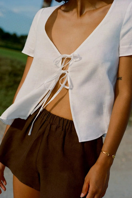 Laurene Tie Blouse in White