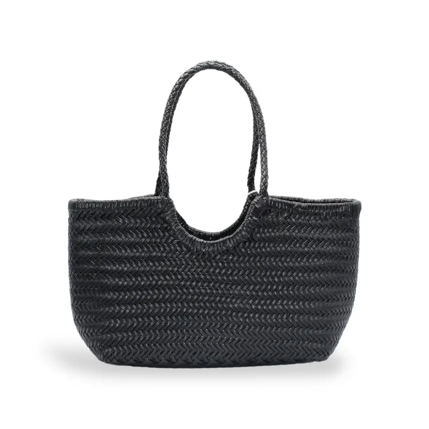 Handwoven Leather Tote Bag Black