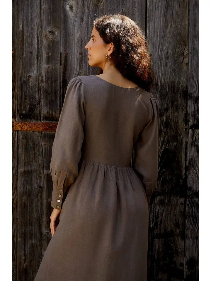 Gertrude Linen Maxi Dress in Mocha by Arkitaip