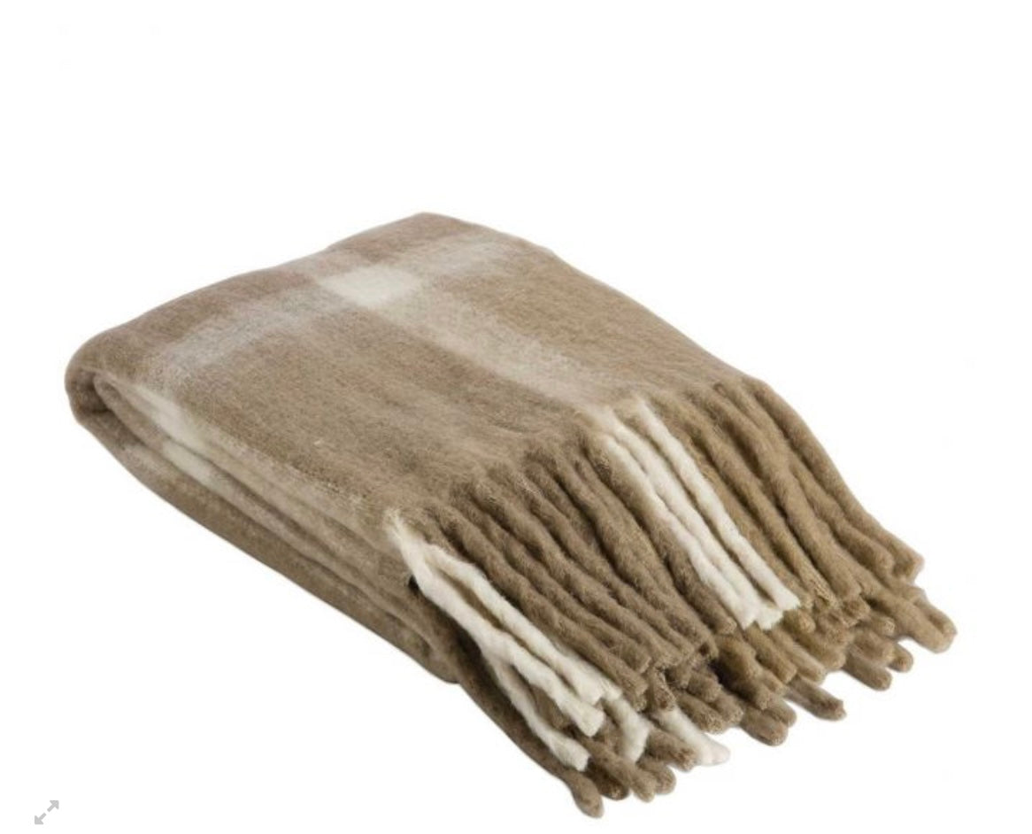 Manta de Cuadros Beige Lana