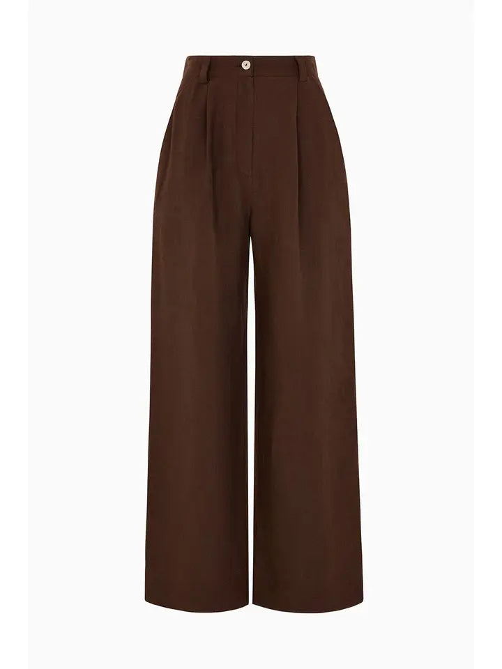 Wabi Pleated Linen Trousers in Chocolate by Arkitaip