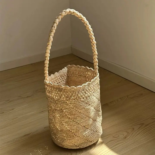 Hand-Woven Raffia Bucket Bag
