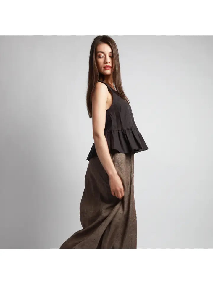 Playful Cropped Linen Top with Ruffles