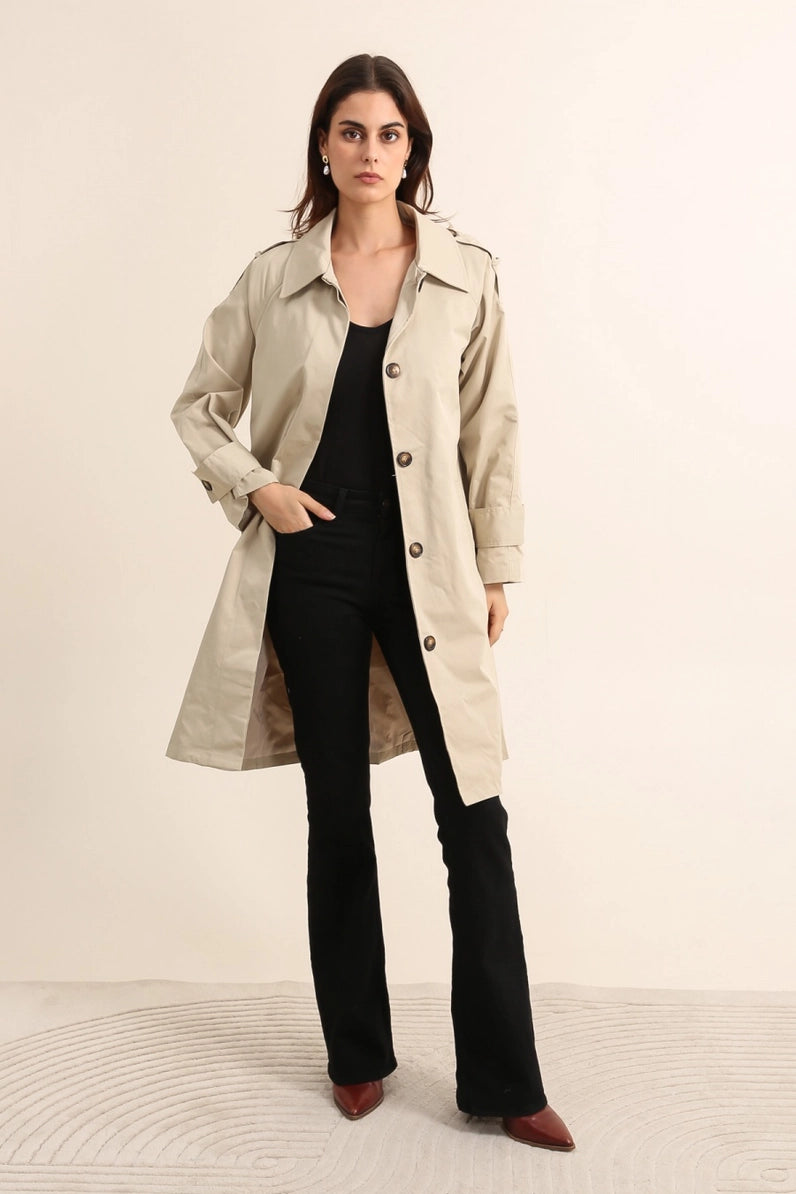 Long Trench Coat with Hidden Buttons