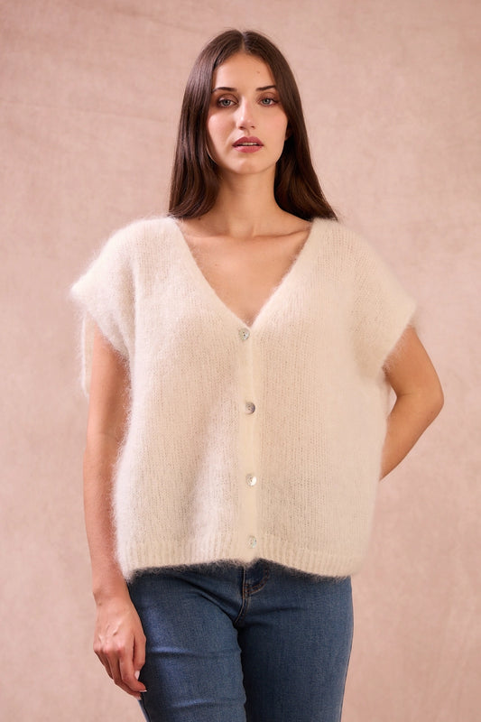 Sleeveless Mohair Cardigan with Buttons