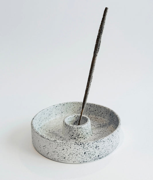 Ceramic Incense Holder - Black and White Speckled Color