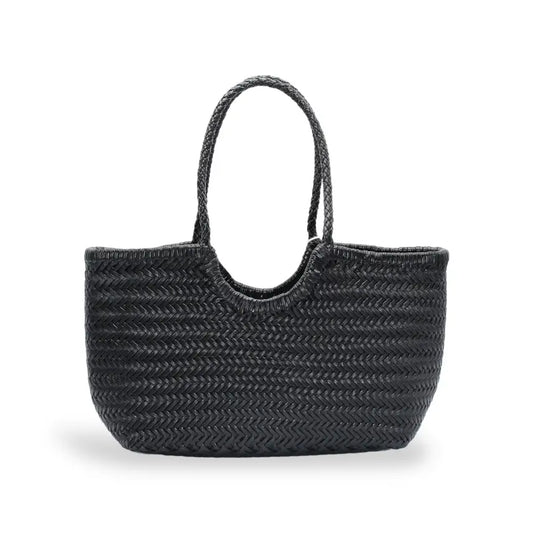 Handwoven Leather Tote Bag Black