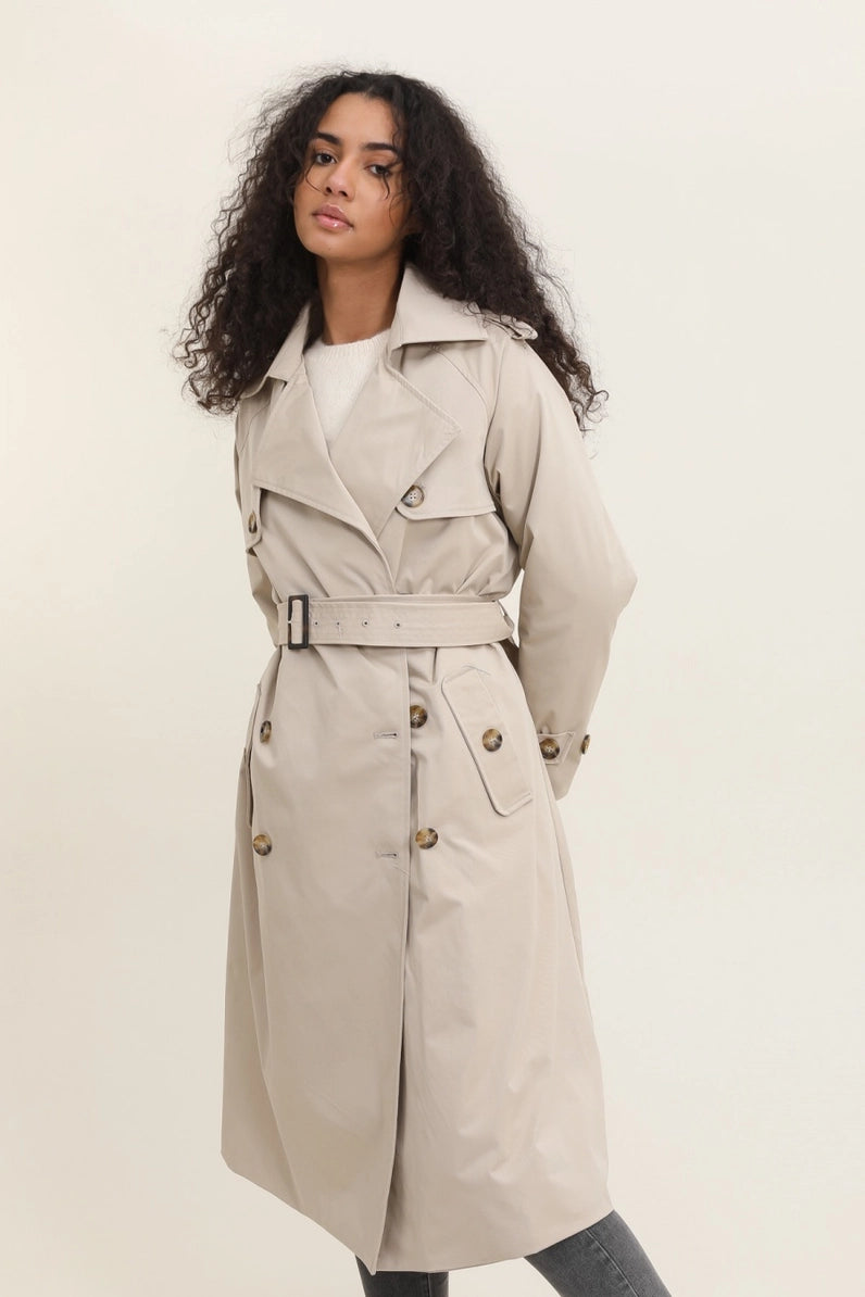 Long Double-Breasted Trench Coat