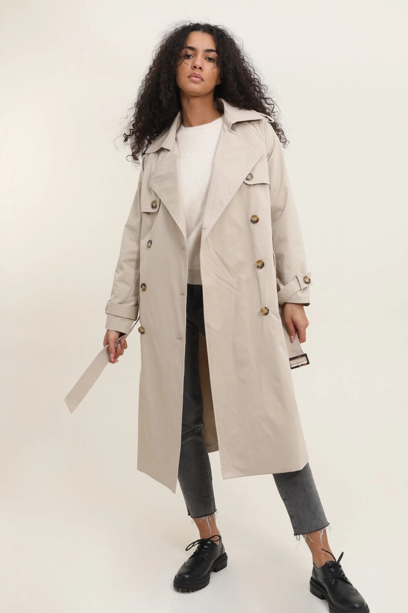 Long Double-Breasted Trench Coat