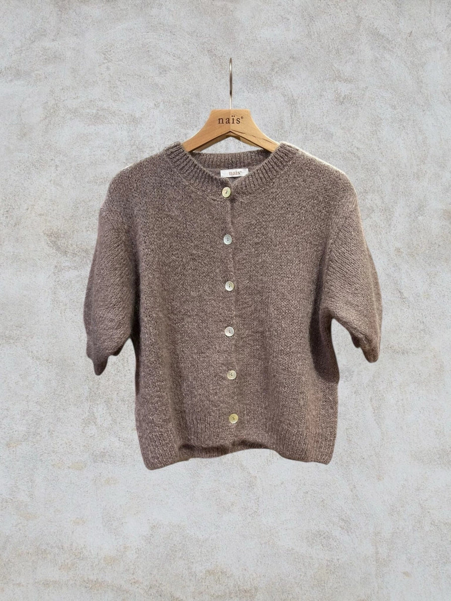 Cardigan with Short Sleeves in Mohair and Wool