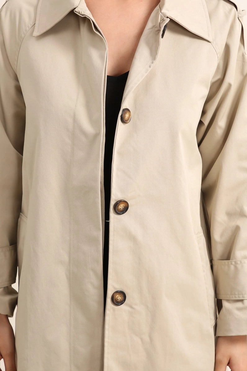 Long Trench Coat with Hidden Buttons