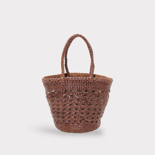 Top Grain Leather Handwoven Basket Shape Bag