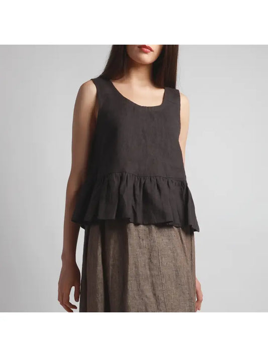 Playful Cropped Linen Top with Ruffles