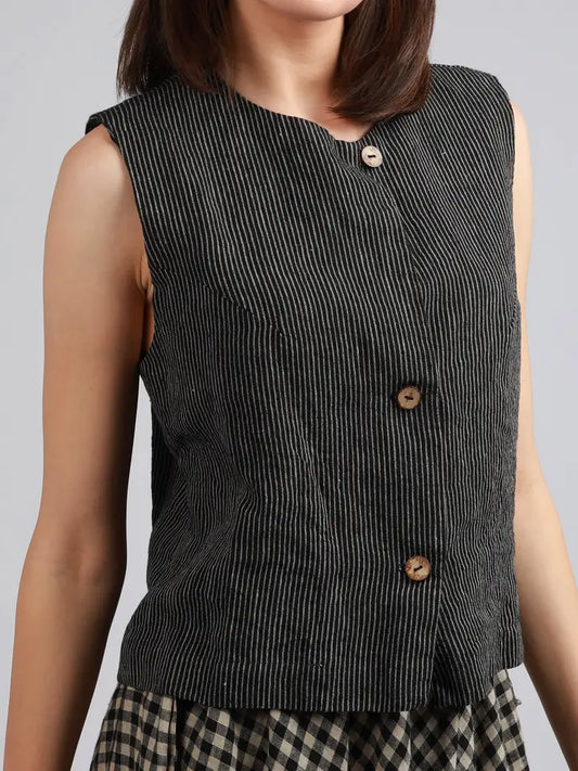 Loose Fit Linen Waistcoat with Buttons