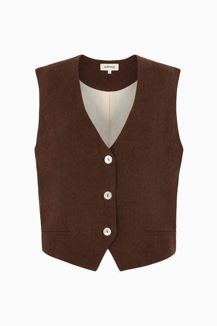 Bobby Linen Vest in Chocolate by Arkitaip