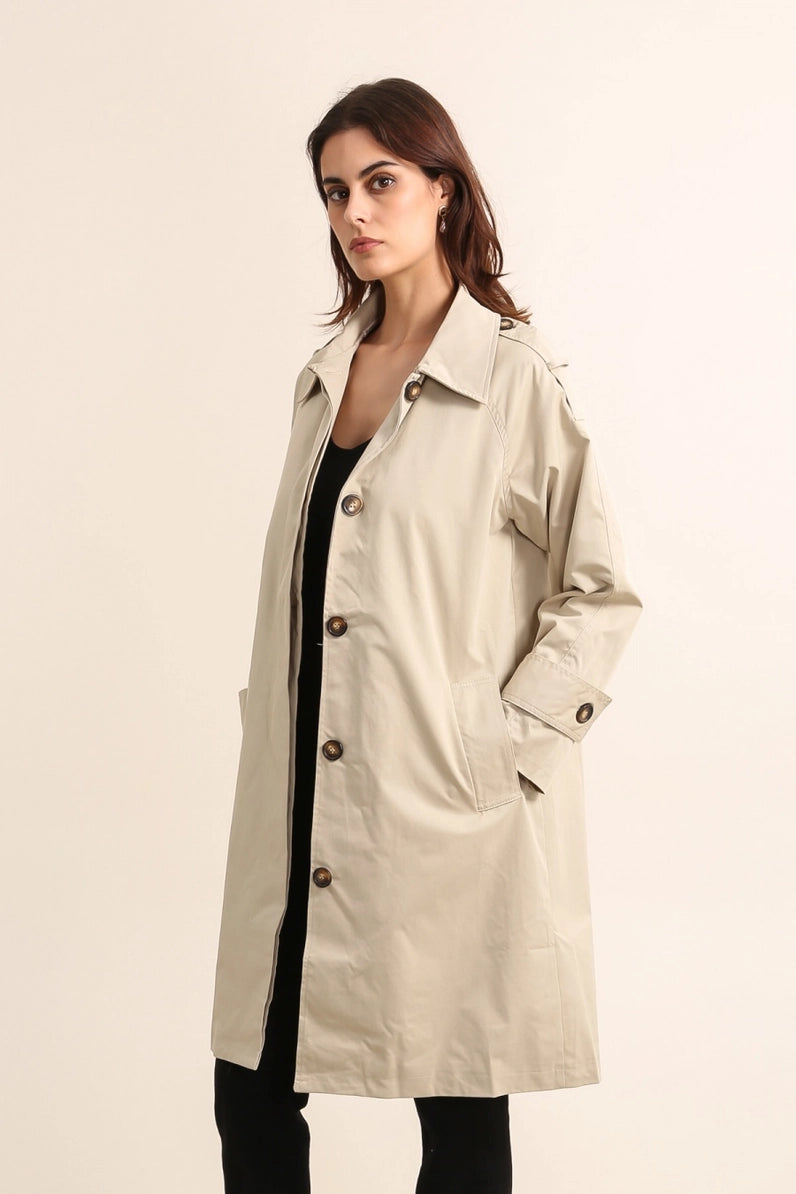 Long Trench Coat with Hidden Buttons