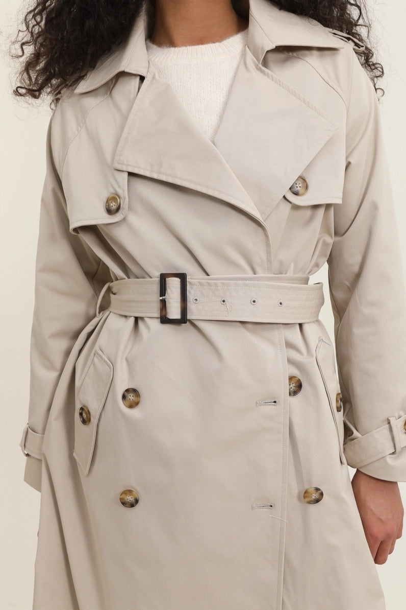 Long Double-Breasted Trench Coat